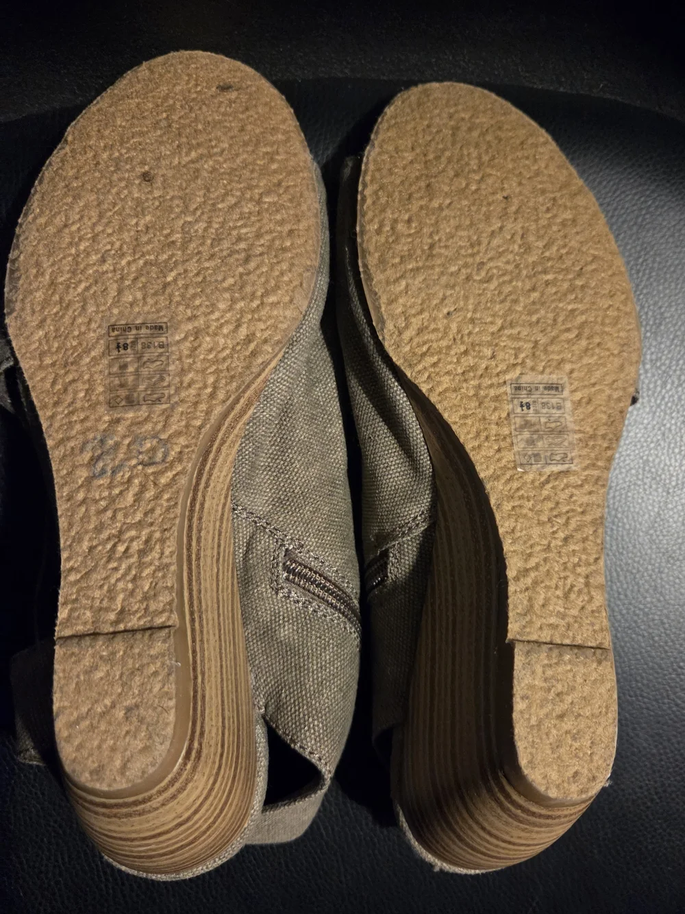 Womens Open-Toe Canvas Wedge Sandals in Olive with Brown Strap